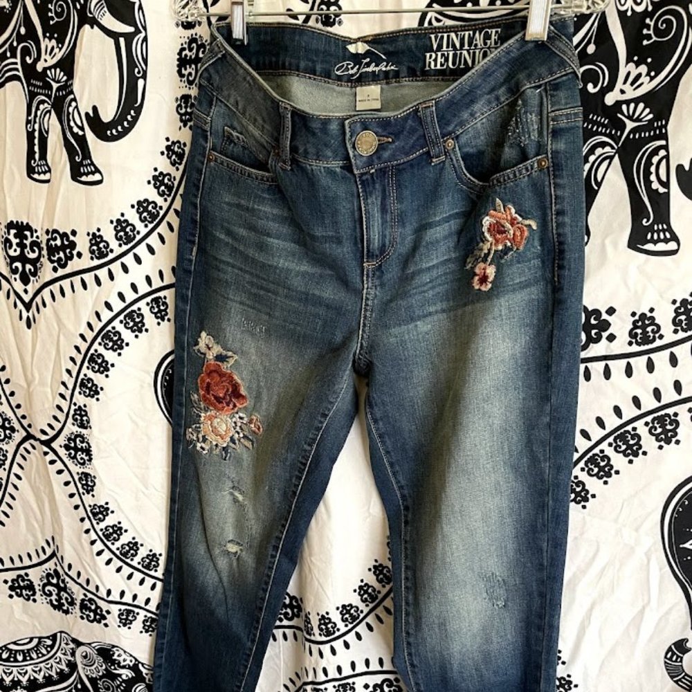 Women's Vintage Reunion Bob Timberlake Jeans with Flower Embroidery
